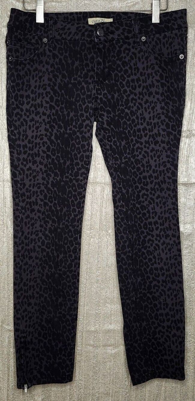 Paris Blues Black Gray Leopard Print Low Rise Skinny Jeans Zip Size 9 (32x28)